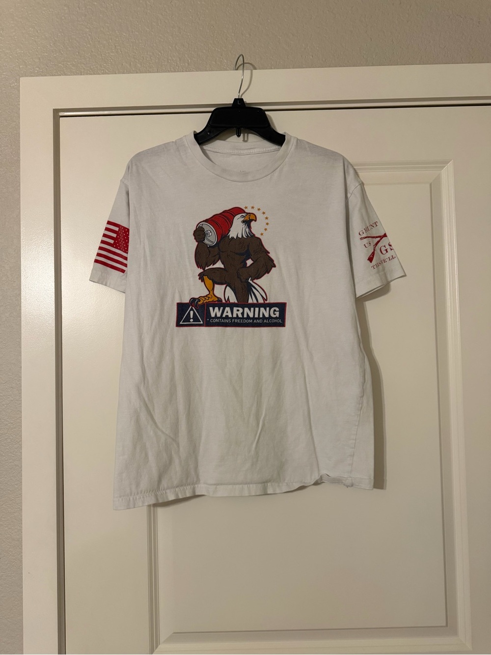 Grunt Style White Short Sleeve Tee with Eagle Warning Graphic